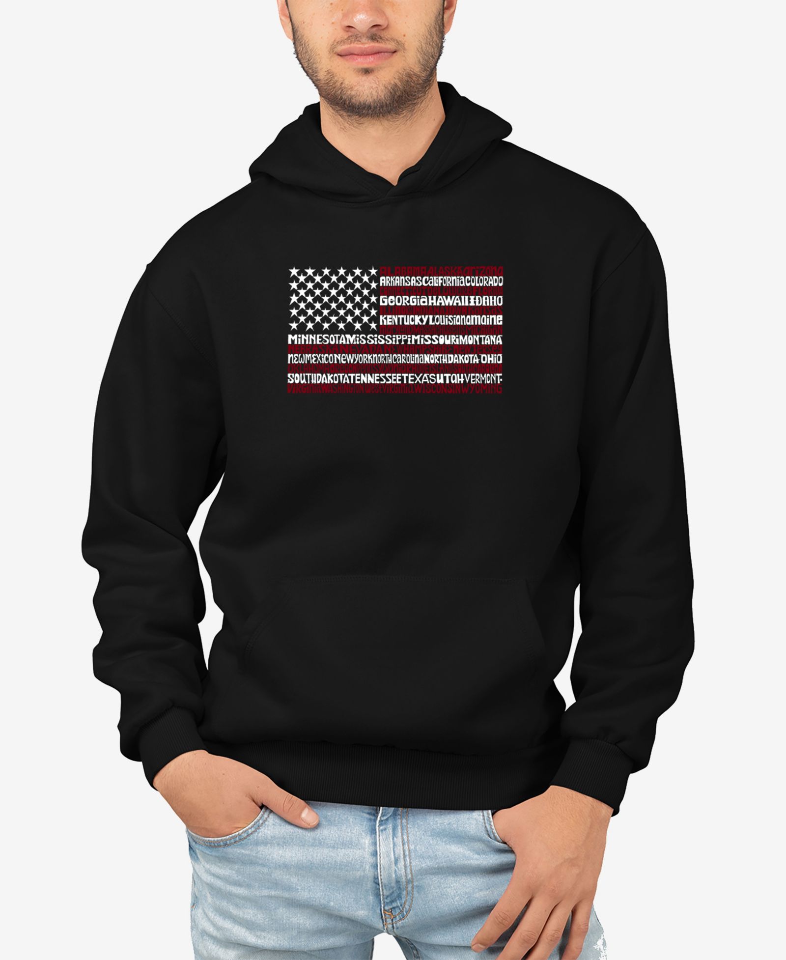 LA Pop Art Мужское худи с принтом LA Pop Art 50 States USA Flag Word Art