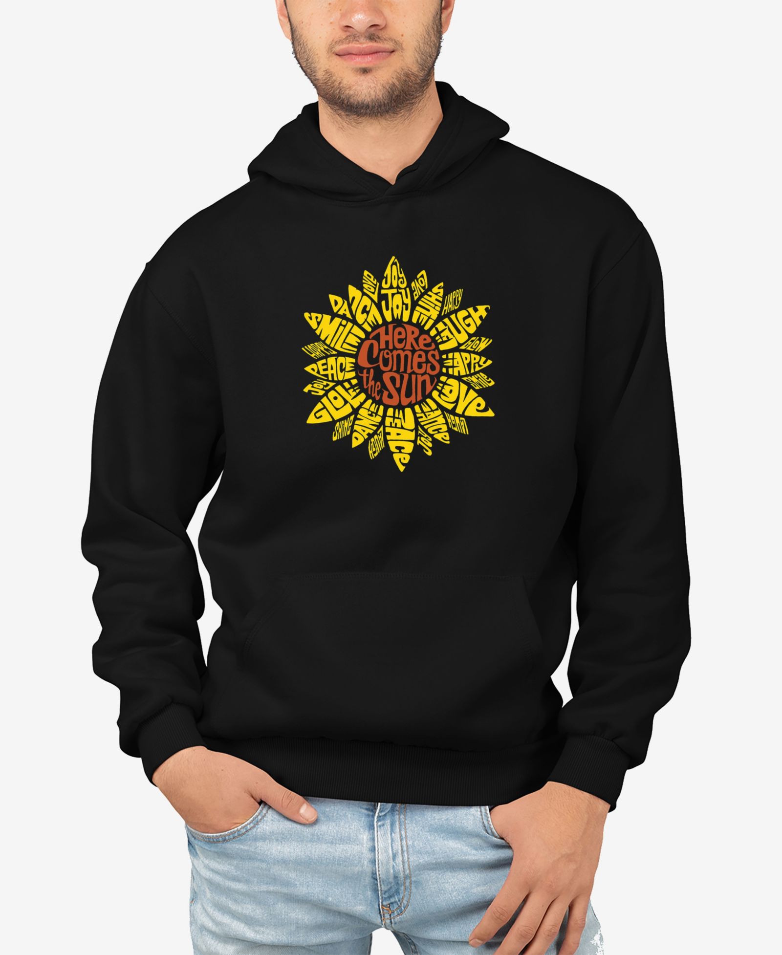 LA Pop Art Men's Sunflower Word Art Hooded Sweatshirt