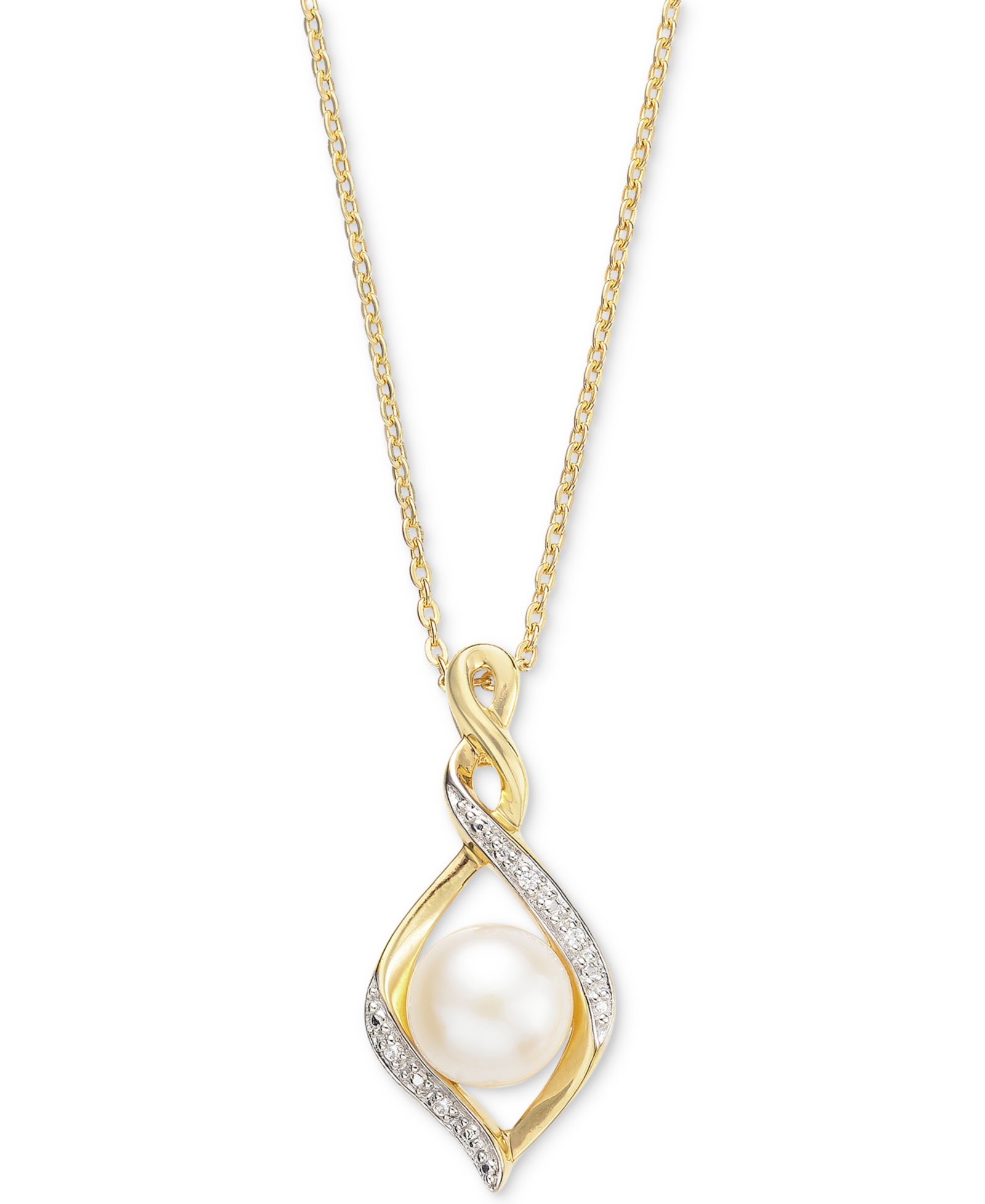 Подвеска-ожерелье Macy's Cultured Freshwater Pearl (7mm) & Cubic Zirconia Infinity Twist 18" в 14k Two-Tone Gold-Plated Sterling Silver