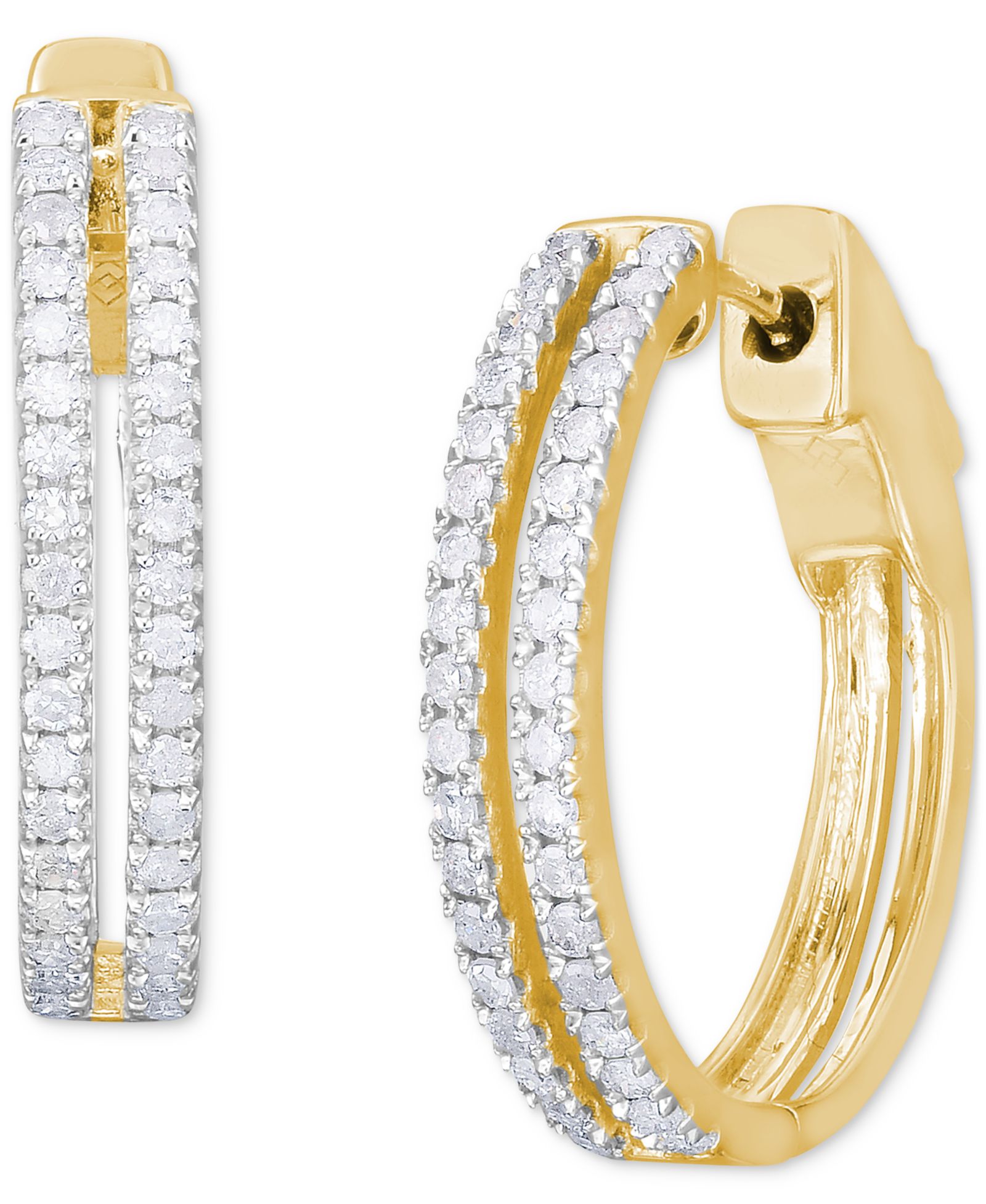 Серьги-кольца Diamond Double Row из стерлингового серебра и золота 14k-Plate