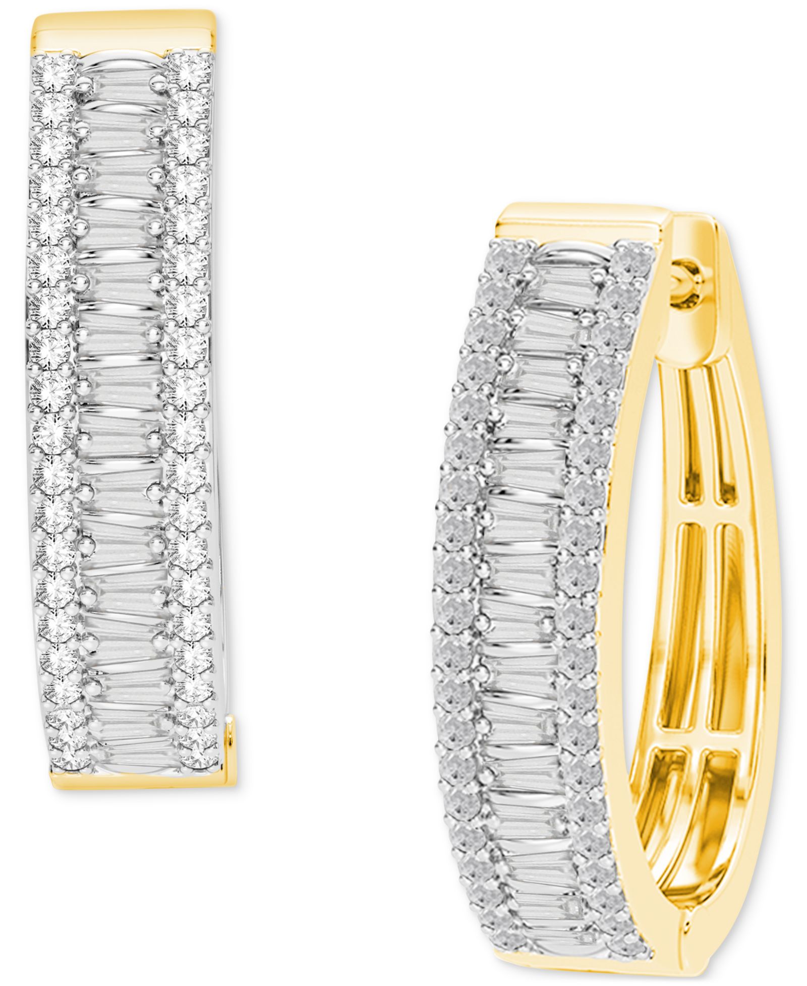 Серьги-кольца Diamond Round & Baguette Small (1/2 ct. t.w.) в Sterling Silver & 14k Gold-Plate