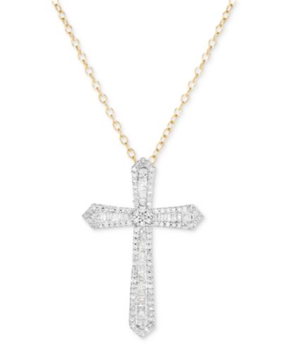 Подвеска с бриллиантами Round & Baguette (1/2 ct. t.w.), 18", из стерлингового серебра и золота 14k