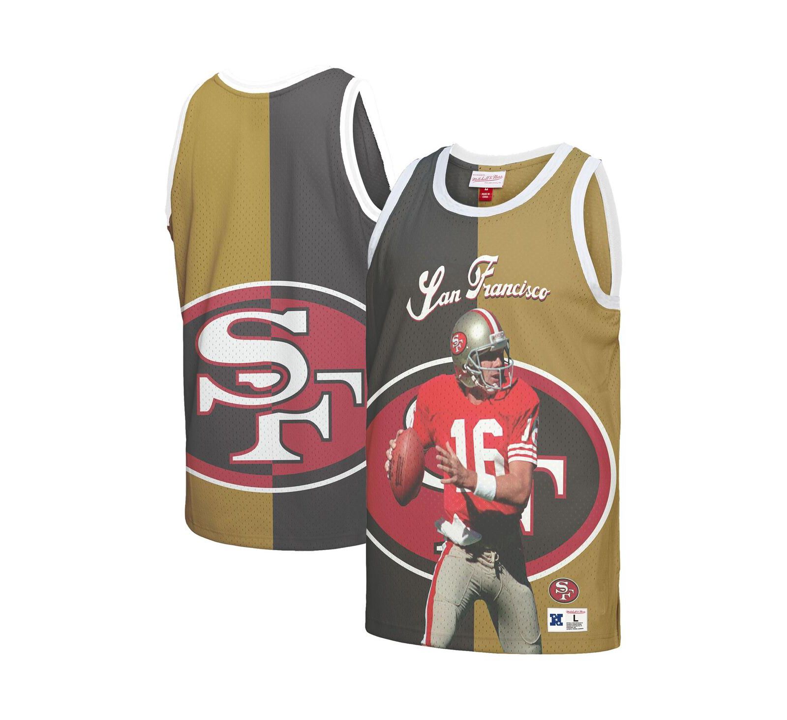 Мужская майка Mitchell & Ness Joe Montana San Francisco 49ers черная с золотым принтом