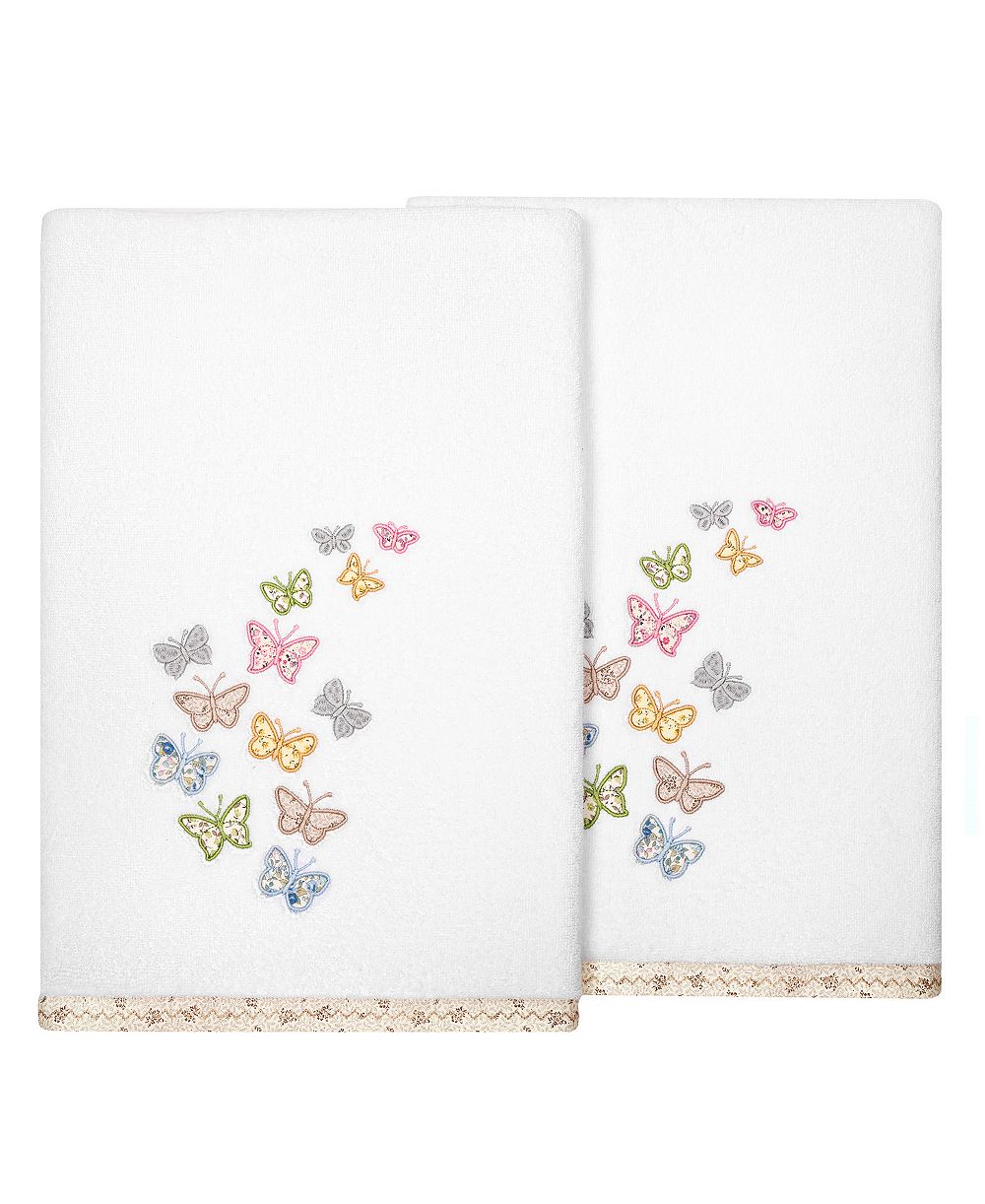 Linum Home Turkish Cotton Mariposa Embellished 2-Pc. Bath Towel Set