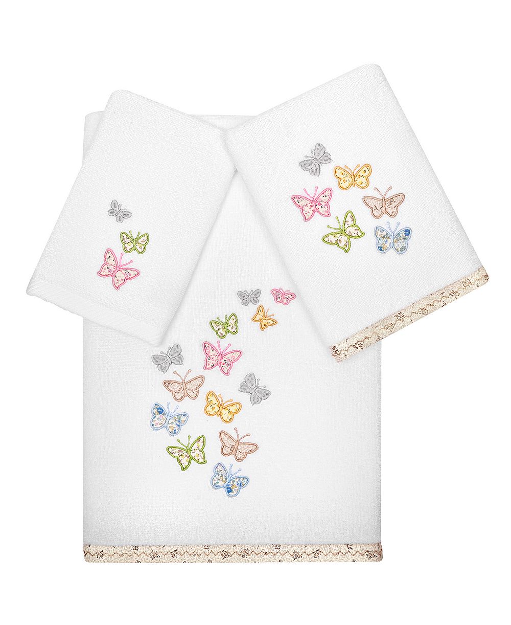 Linum Home Turkish Cotton Mariposa Embellished 3-Pc. Bath Towel Set