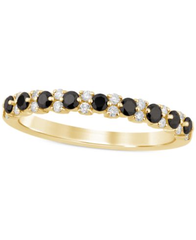 Кольцо-полоса Stack Band с черными и белыми бриллиантами в 14k Gold