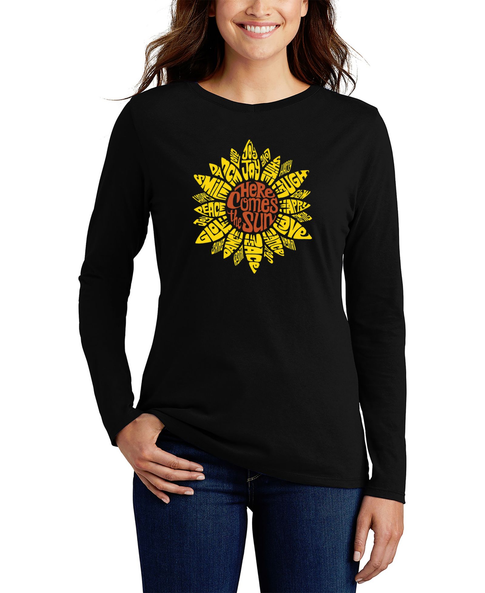 LA Pop Art Women's Sunflower Word Art Long Sleeve T-shirt