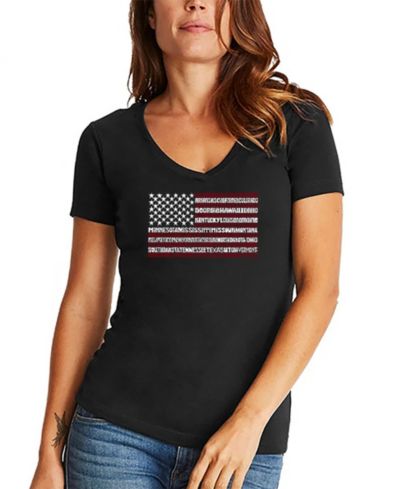 Футболка LA Pop Art Women's 50 States USA Flag Word Art с V-образным вырезом
