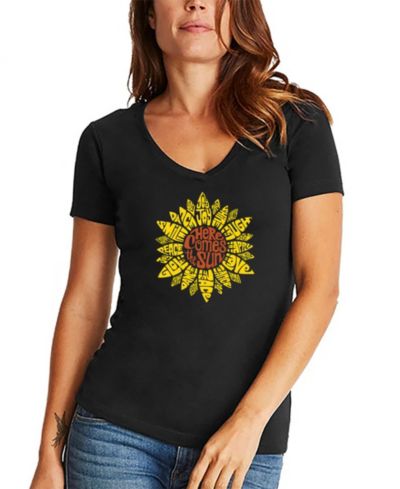 Женская футболка LA Pop Art Sunflower Word Art V-neck