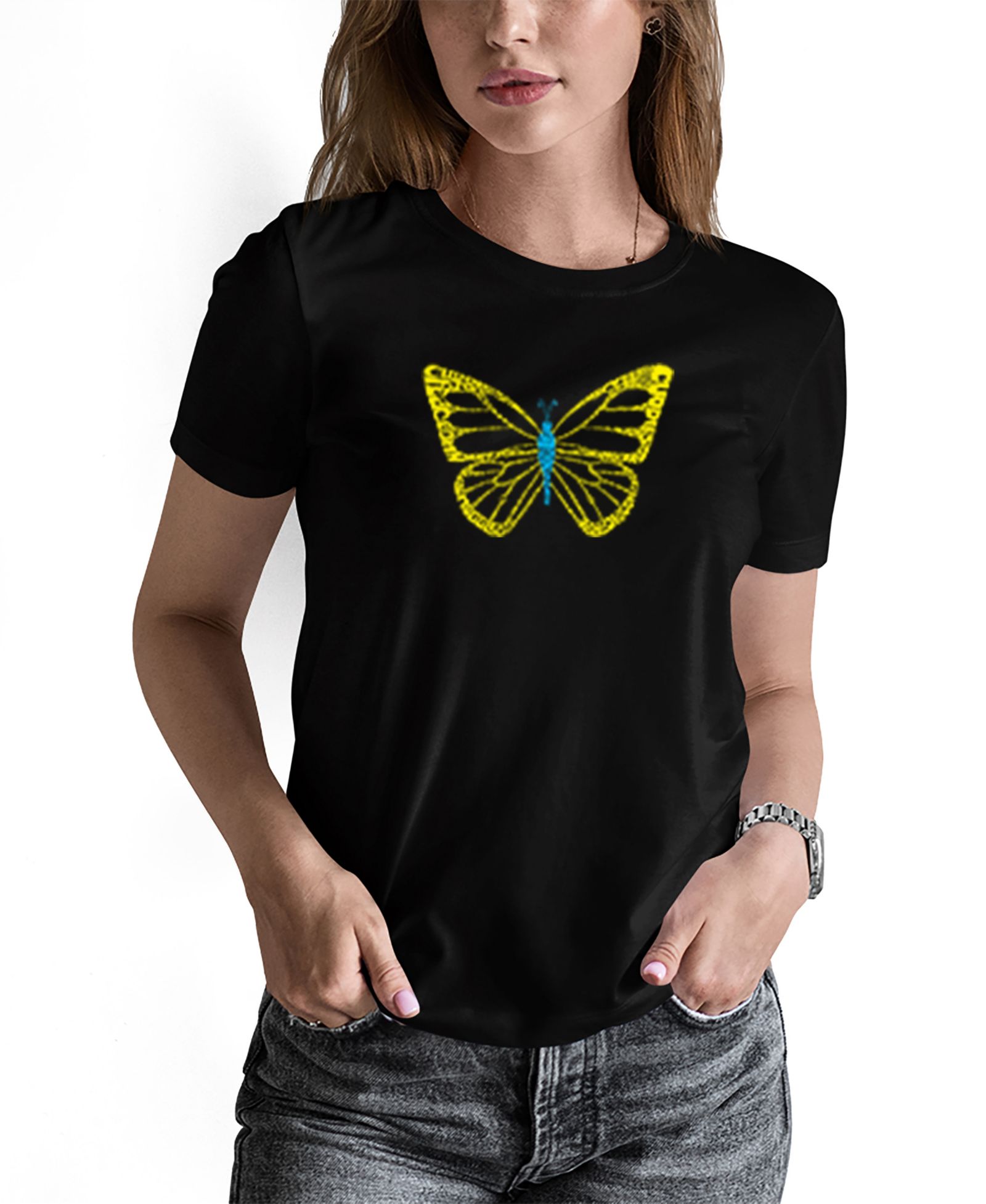 LA Pop Art Women's Butterfly Word Art T-shirt