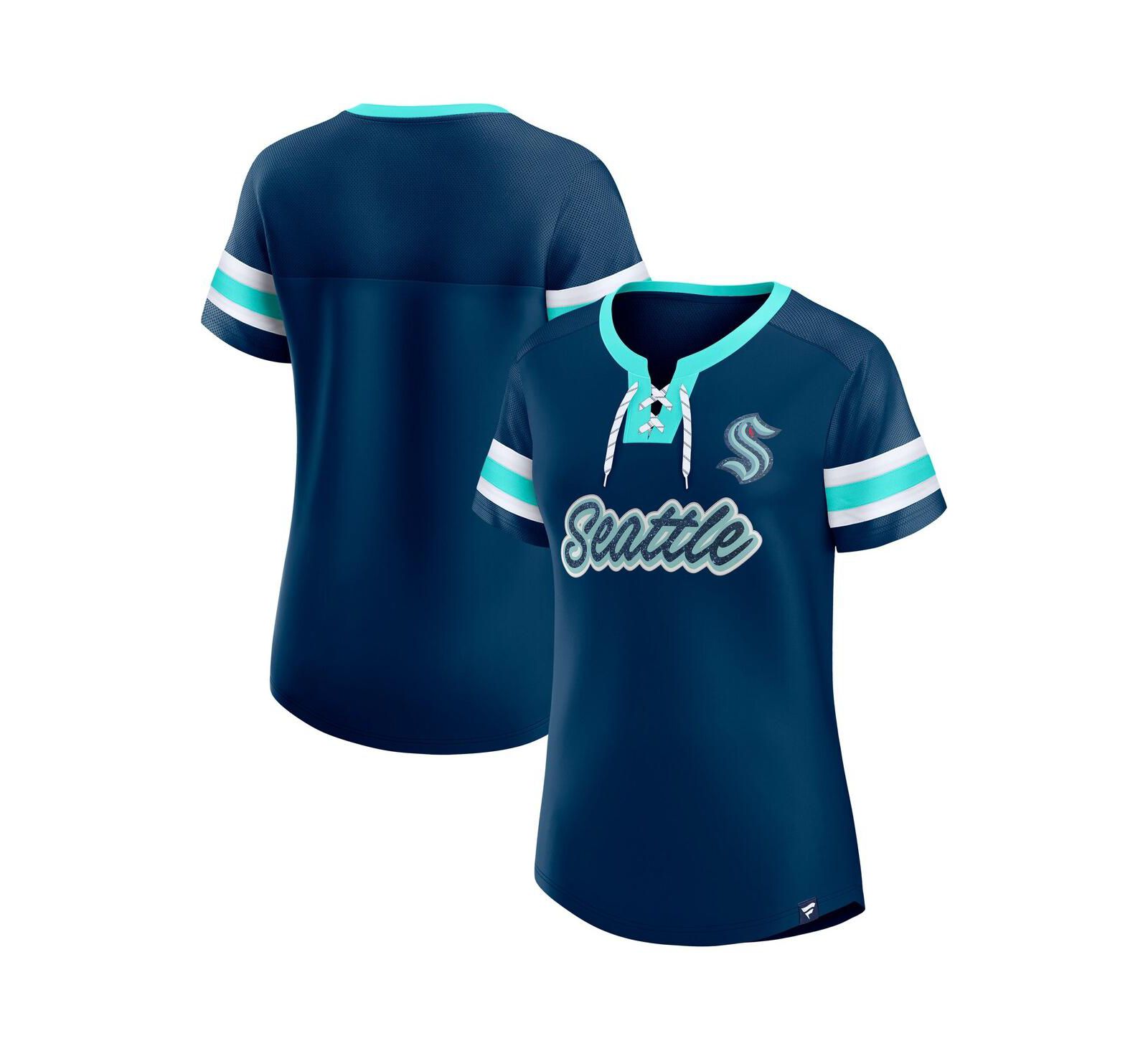 Fanatics Женский футболка Seattle Kraken Iconic Athena Lace-Up в цвете Deep Sea Blue