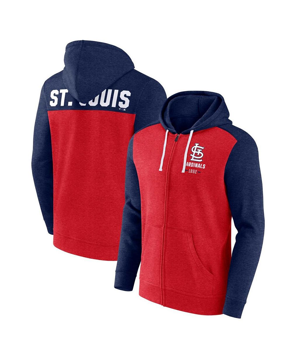 Men's Fanatics Heathered Red, Heathered Navy St. Louis Cardinals Blown Away Full-Zip Hoodie