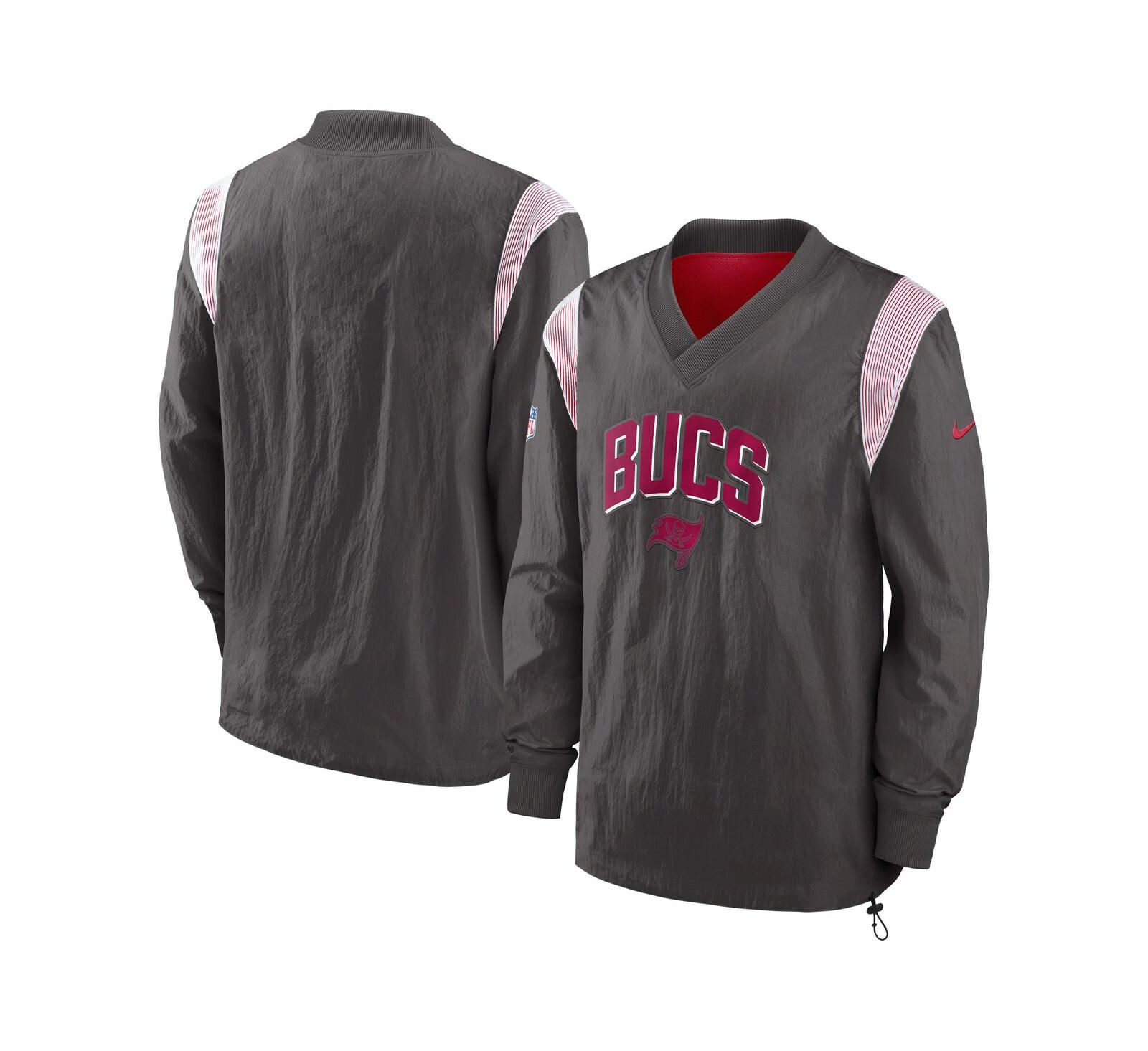 Men's Nike Pewter Tampa Bay Buccaneers Sideline Athletic Stack V-neck Pullover Windshirt Jacket