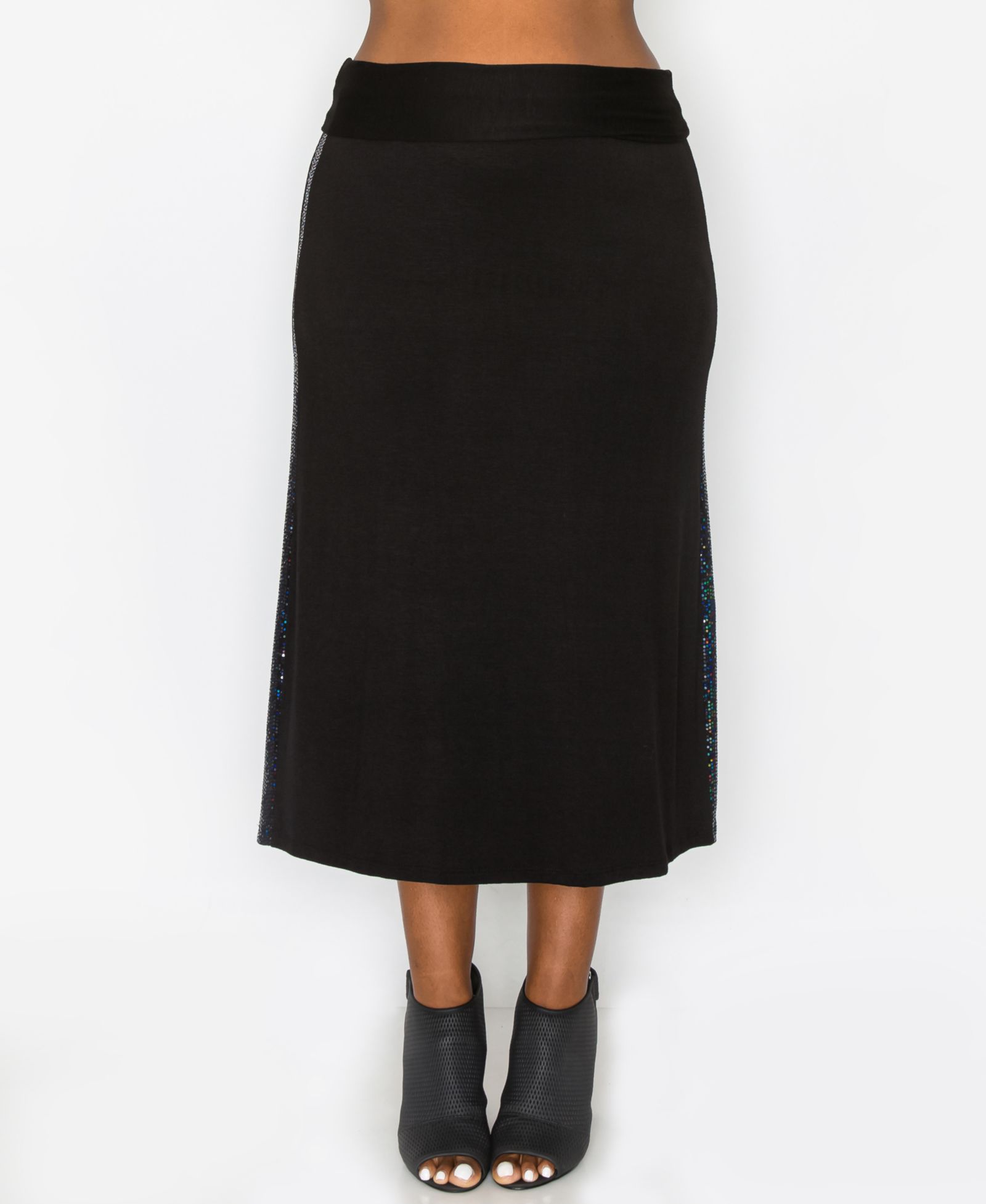 COIN 1804 Plus Size Sequin Side Contrast Fold Over Midi Skirt
