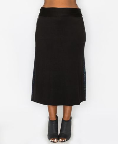 COIN 1804 Plus Size Sequin Side Contrast Fold Over Midi Skirt