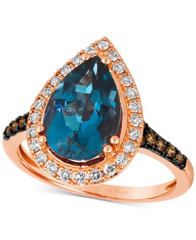 Le Vian® Deep Sea Blue Topaz (3 ct. t.w.) & Diamond (3/8 ct. t.w.) Teardrop Halo Ring in 14k Rose Gold