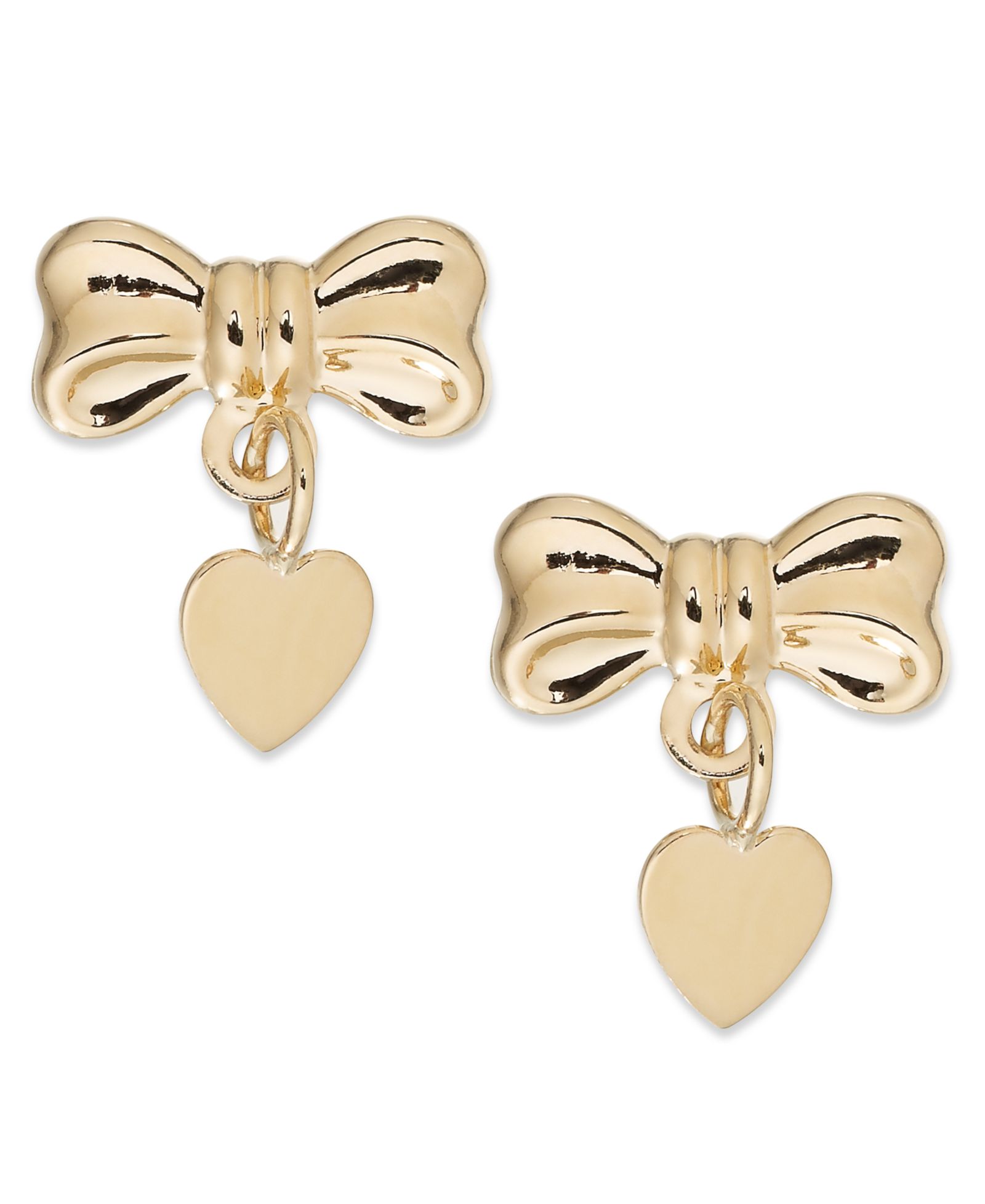Серьги-подвески Bow and Heart Drop в 14k Gold
