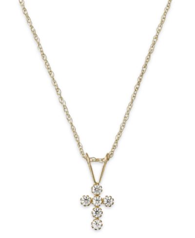 Children's Cubic Zirconia Cross Pendant Necklace in 14k Gold