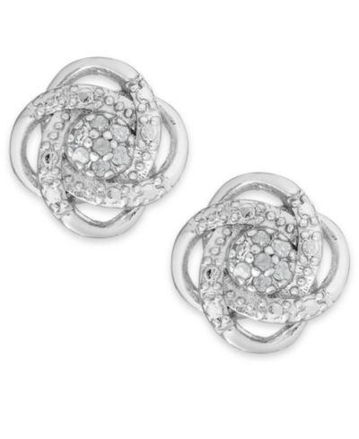Серьги-гвоздики Diamond Love Knot из стерлингового серебра или позолоченного серебра 18k (1/10 ct. t.w.)