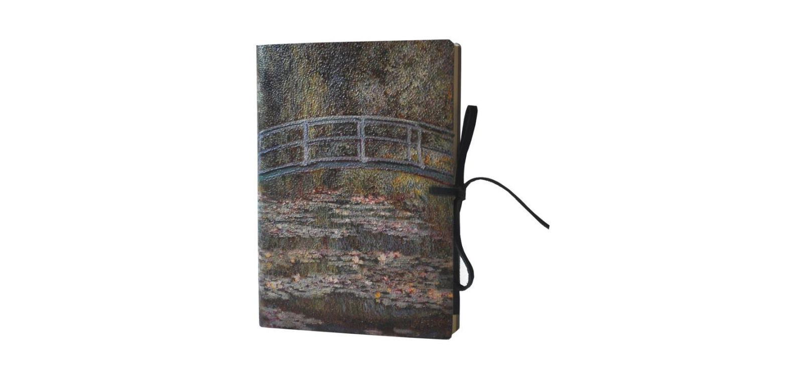 Monet Bridge over a Pond of Water Lilies Leather Journal with Suede Tie, 192 lined pages, 6" x 8" by DIARPELL