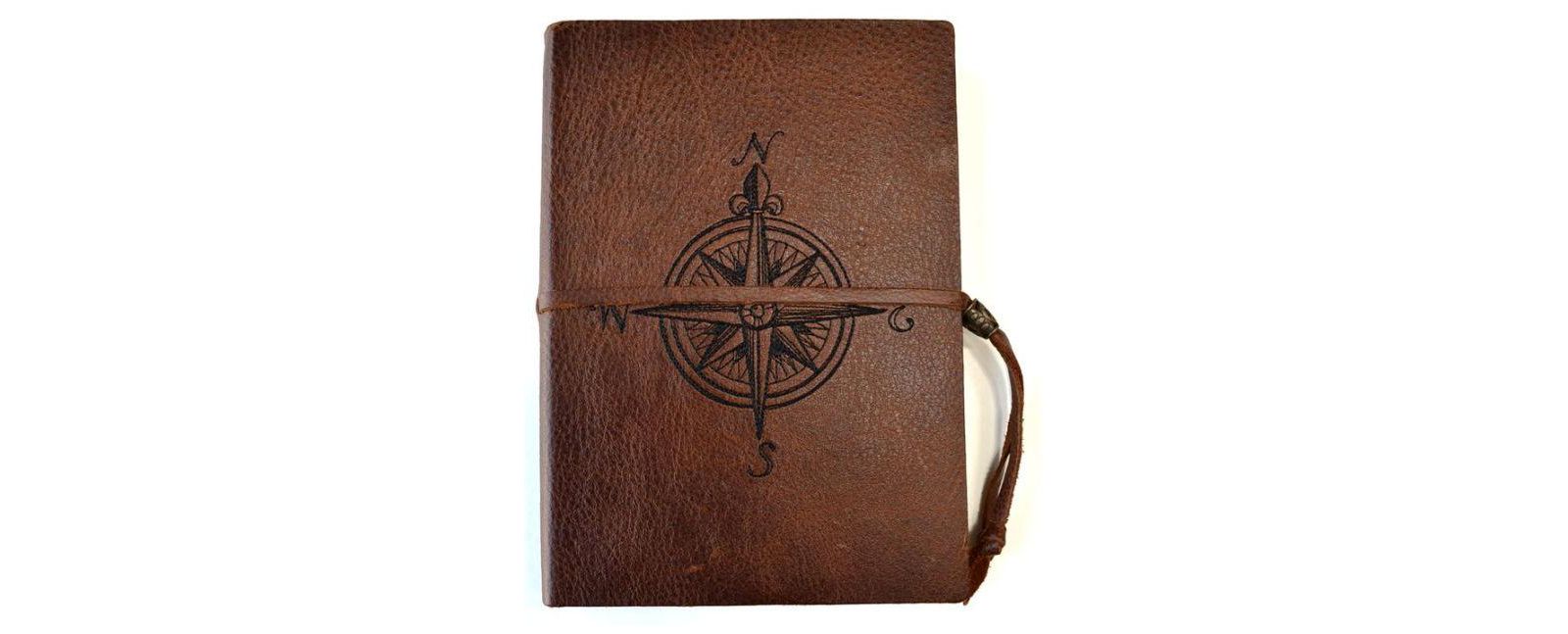 Vintage Brown I Embroidered Compass Italian Leather Journal (6''x 8.25'') by NATALIZIA