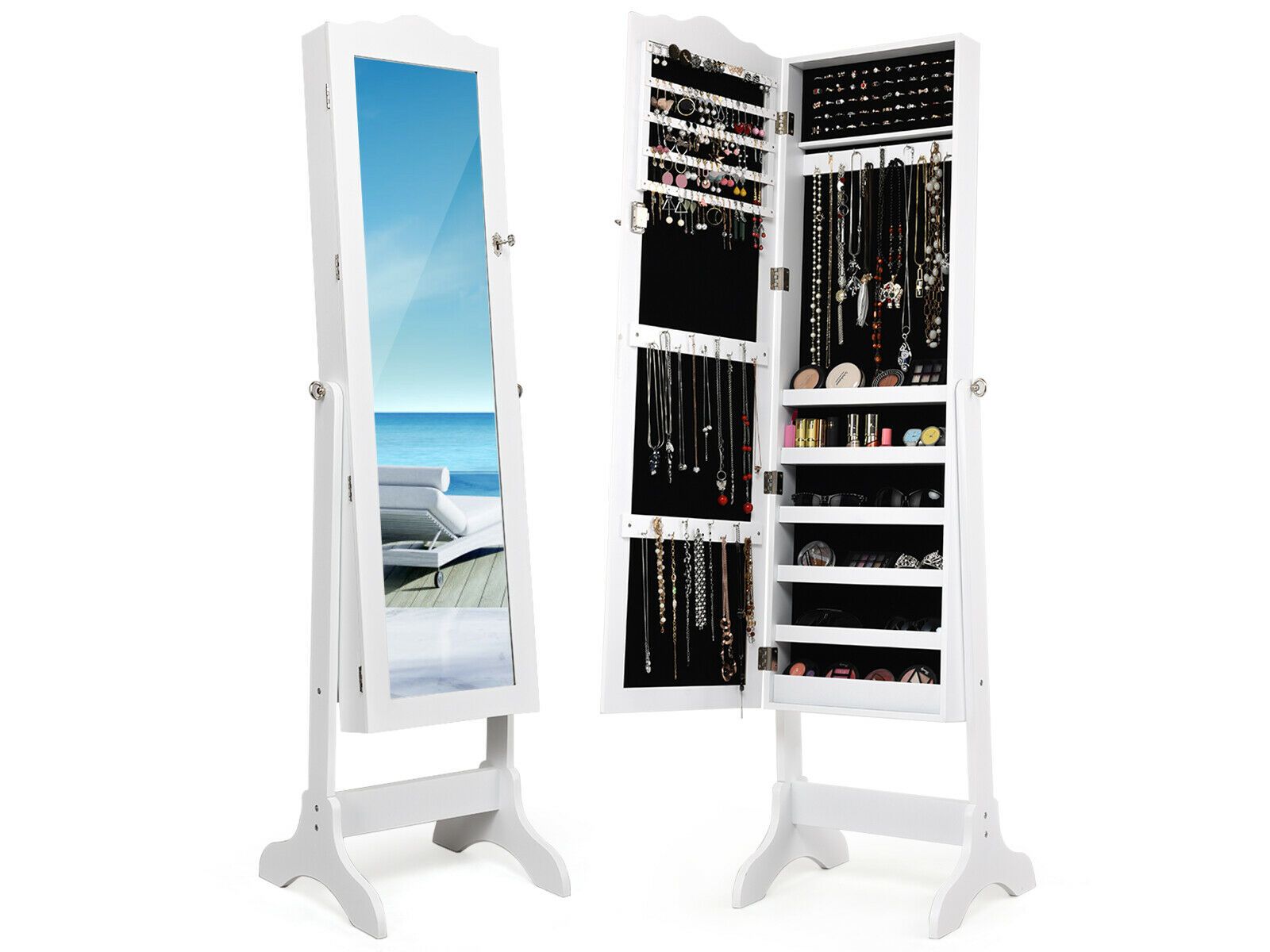 Зеркальный шкаф для украшений Costway White Storage Box Organizer