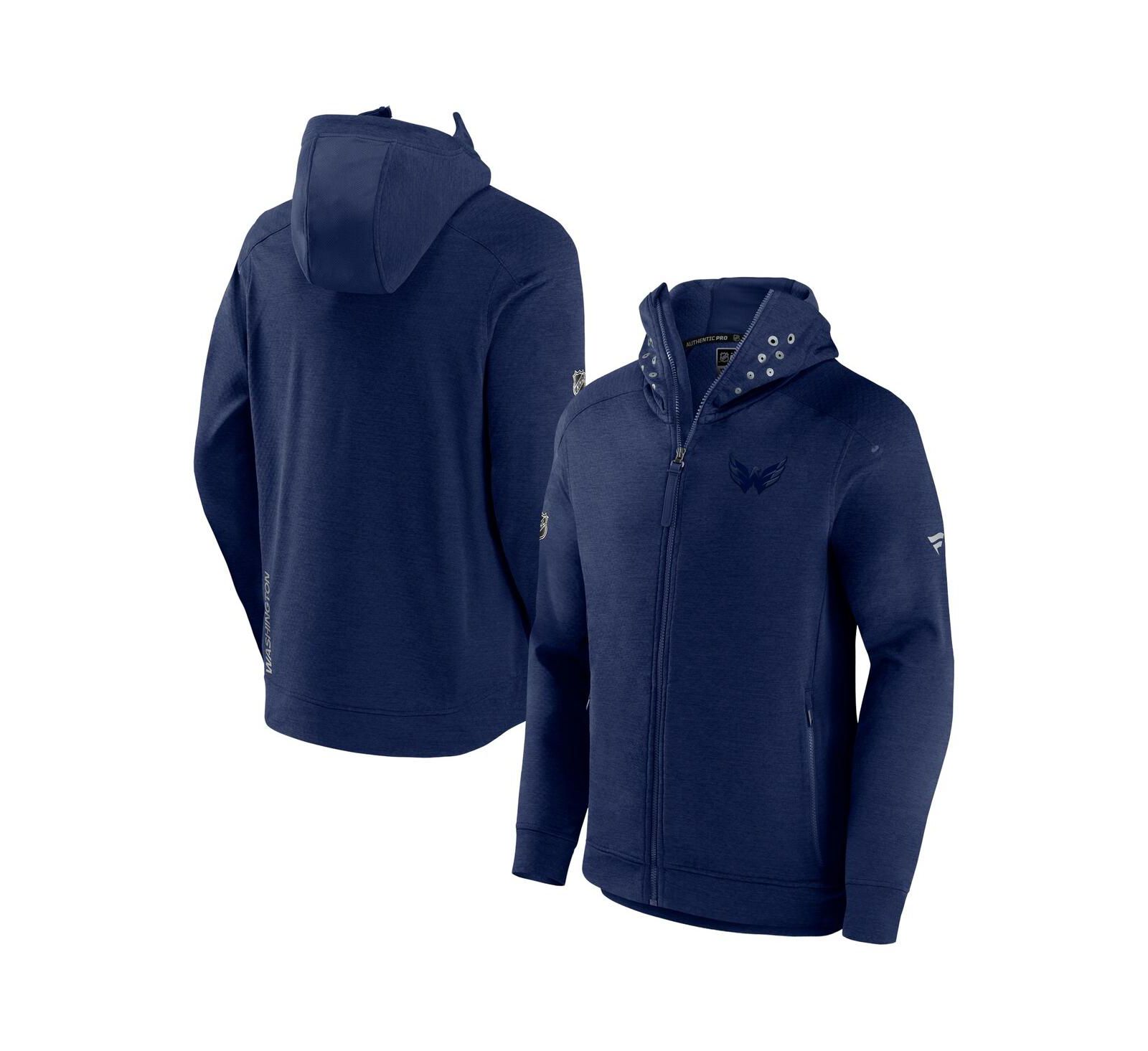 Men's Fanatics Heather Navy Washington Capitals Authentic Pro Road Tech Full-Zip Hoodie Jacket