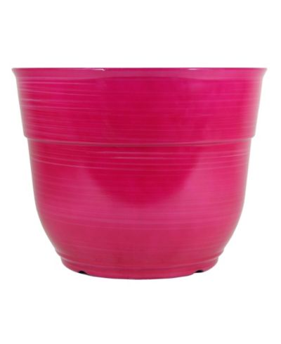 Garden Elements Glazed Brushed Happy Large Plastic Planter Bright Pink 15 Inch