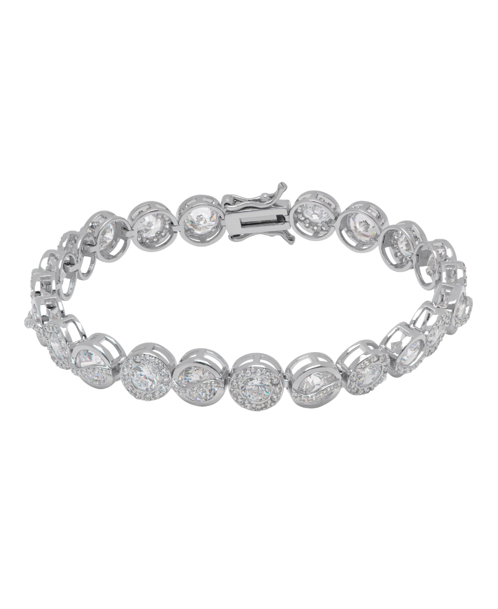 Браслет Macy's Fine Silver Plated Cubic Zirconia Round Halo and Bezel Link