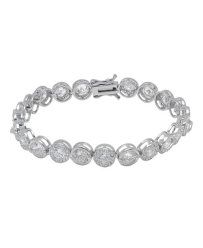 Браслет Macy's Fine Silver Plated Cubic Zirconia Round Halo and Bezel Link
