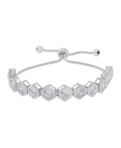 Браслет Macy's Silver Plated Cubic Zirconia Hexagon Shaped Bezel Bolo Adjustable