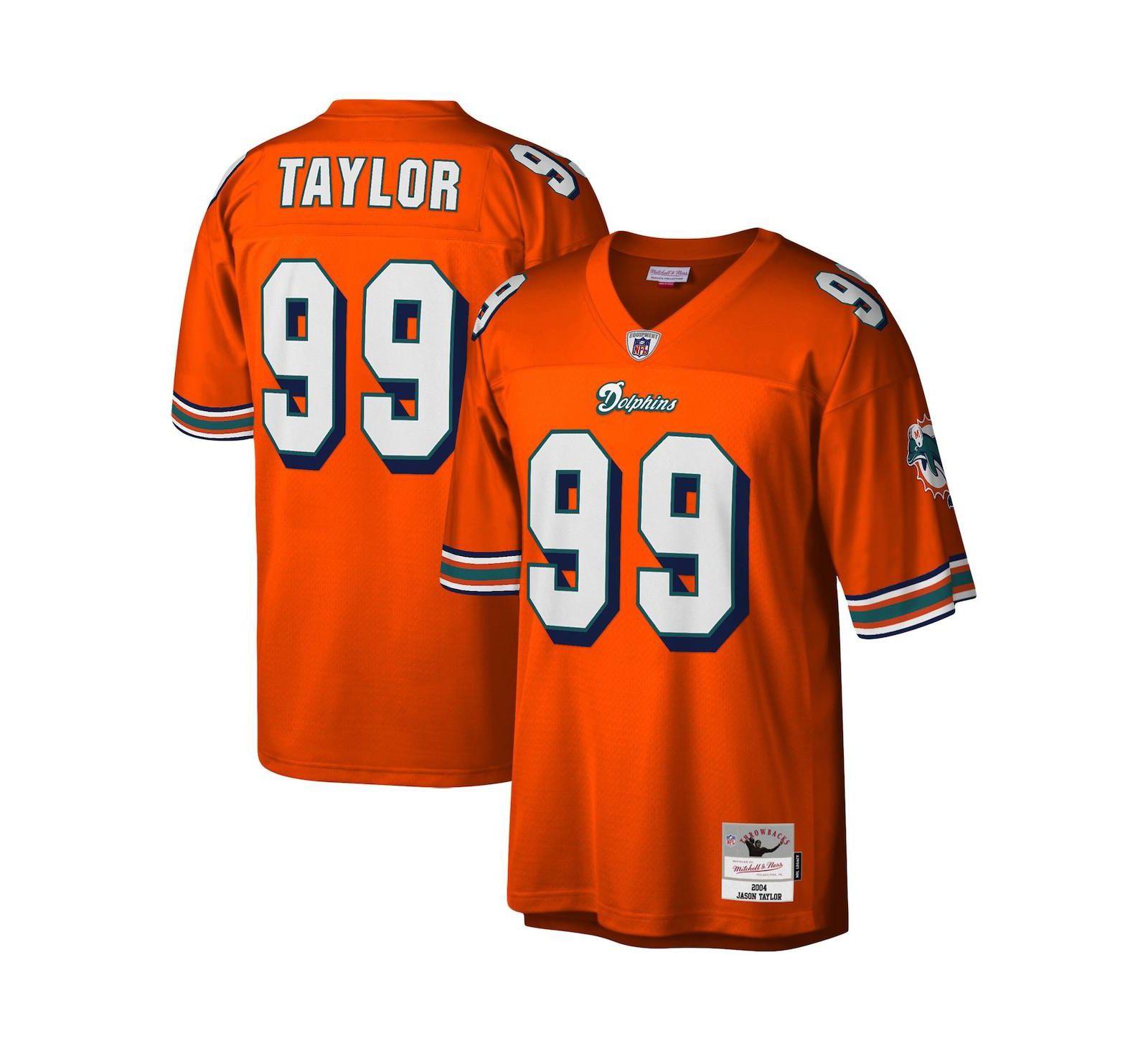 Men's Mitchell & Ness Jason Taylor Orange Miami Dolphins Big and Tall 2004 Retired Player Replica Jersey