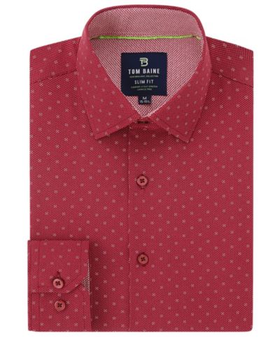Tom Baine Мужская рубашка Slim Fit Performance с длинным рукавом и геометрическим принтом