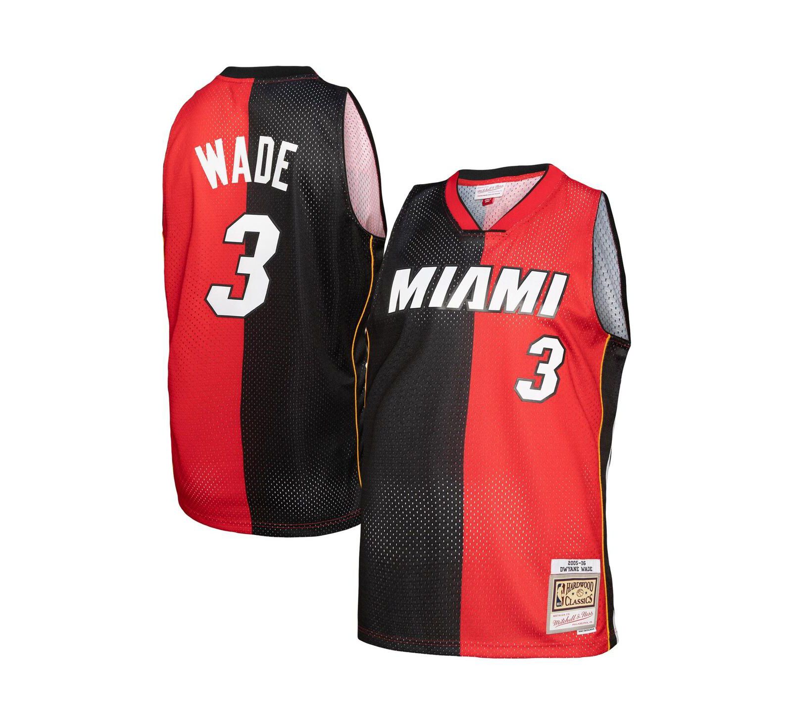 Мужское джерси Mitchell & Ness Dwyane Wade Miami Heat Black/Red Hardwood Classics 2005-06 Split Swingman