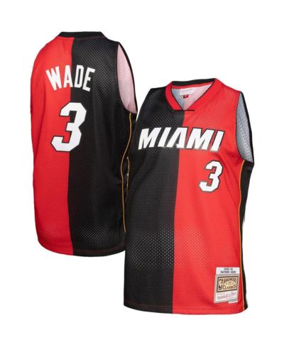 Men's Mitchell & Ness Dwyane Wade Black, Red Miami Heat Big and Tall Hardwood Classics 2005-06 Split Swingman Jersey
