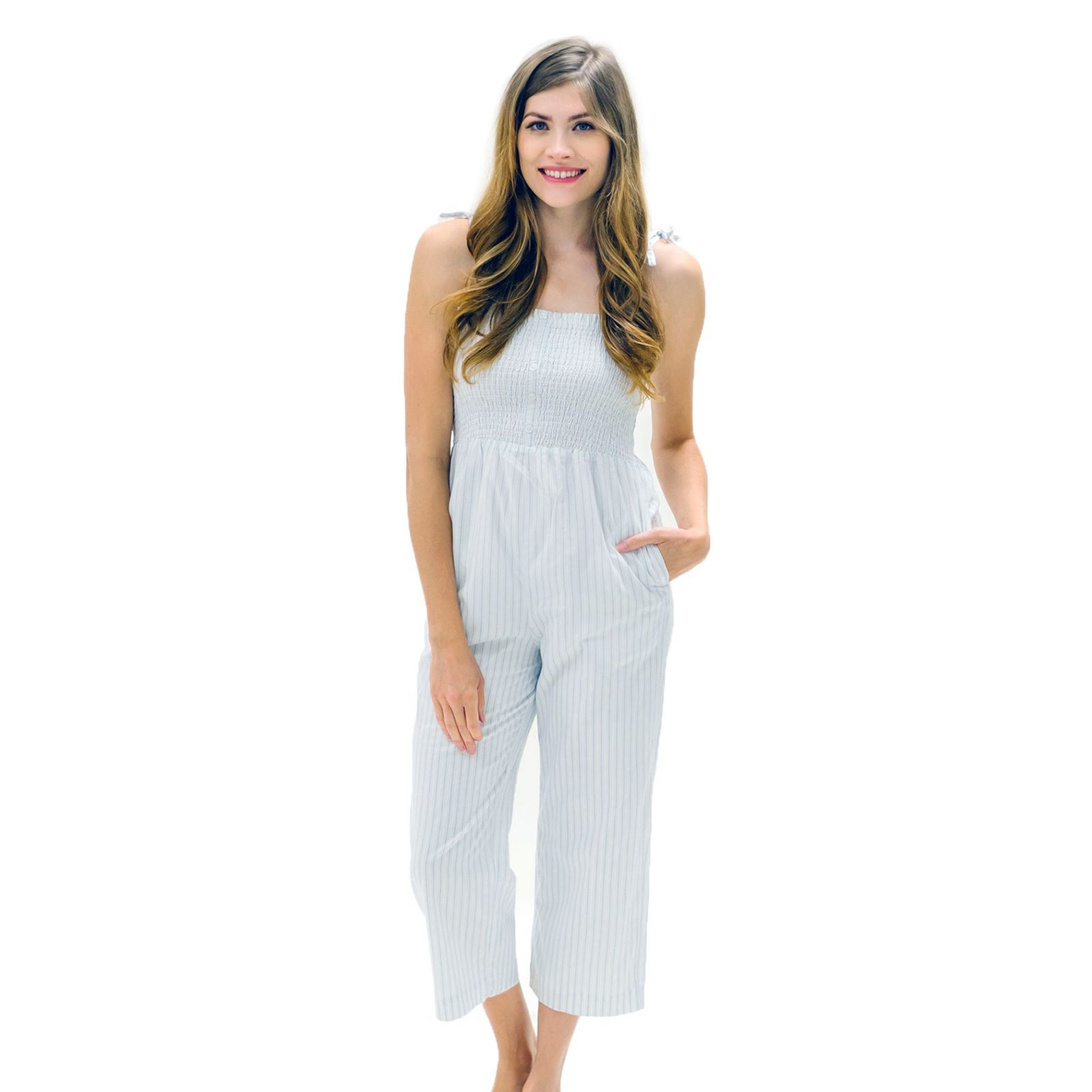 Hope & Henry Women's Hope and Henry Organic Cotton Smocked Button Front Jumpsuit