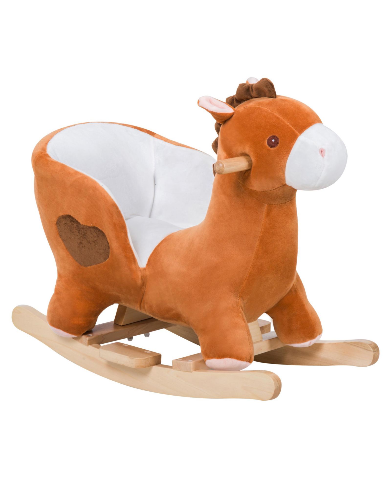 Qaba Baby Rocking Horse, Plush Animal Rocker с реалистичным звуком и педалями