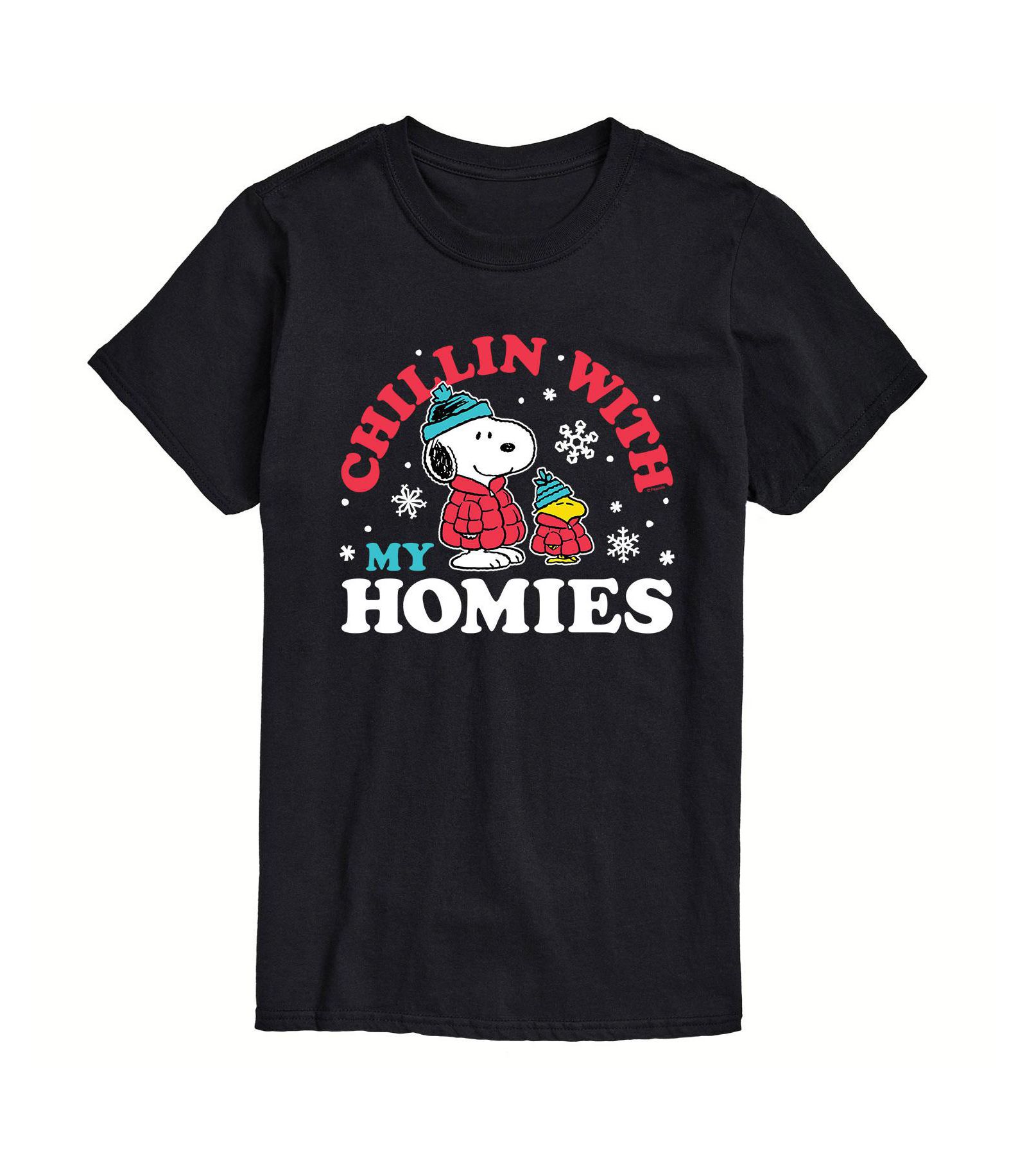 AIRWAVES Men's Peanuts Chilling with Homies Short Sleeve T-shirt
