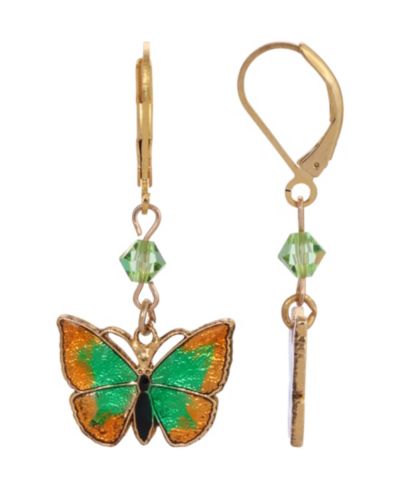 Серьги 2028 Women's Gold-Tone Drop Green and Yellow Butterfly