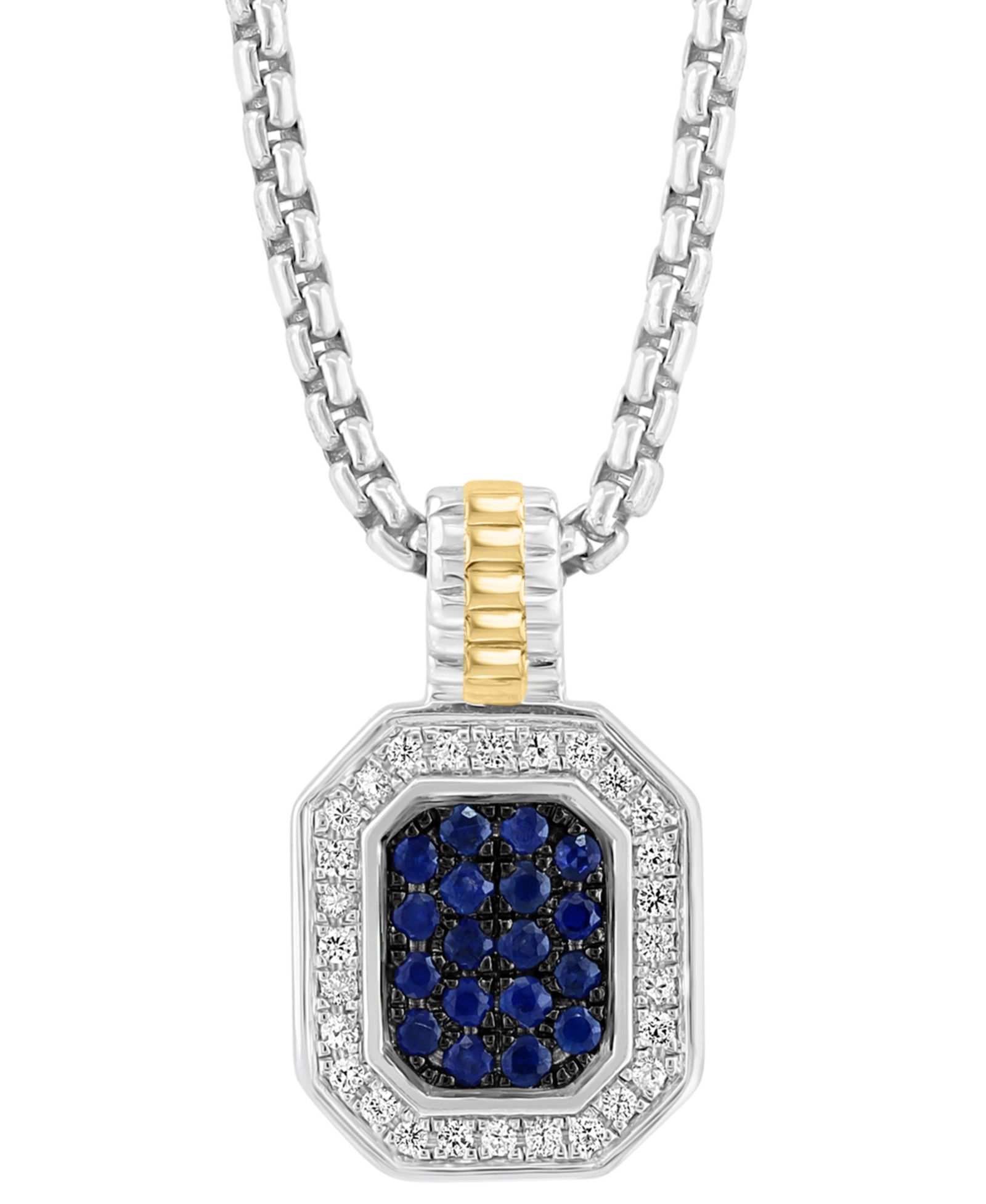 Подвеска EFFY Men's Sapphire & White Sapphire 22" Halo Cluster в Sterling Silver & 14k Gold-Plated