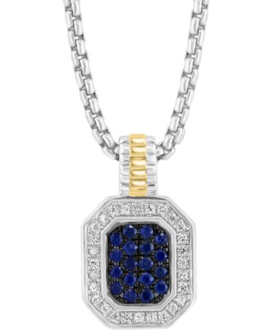 Подвеска EFFY Men's Sapphire & White Sapphire 22" Halo Cluster в Sterling Silver & 14k Gold-Plated