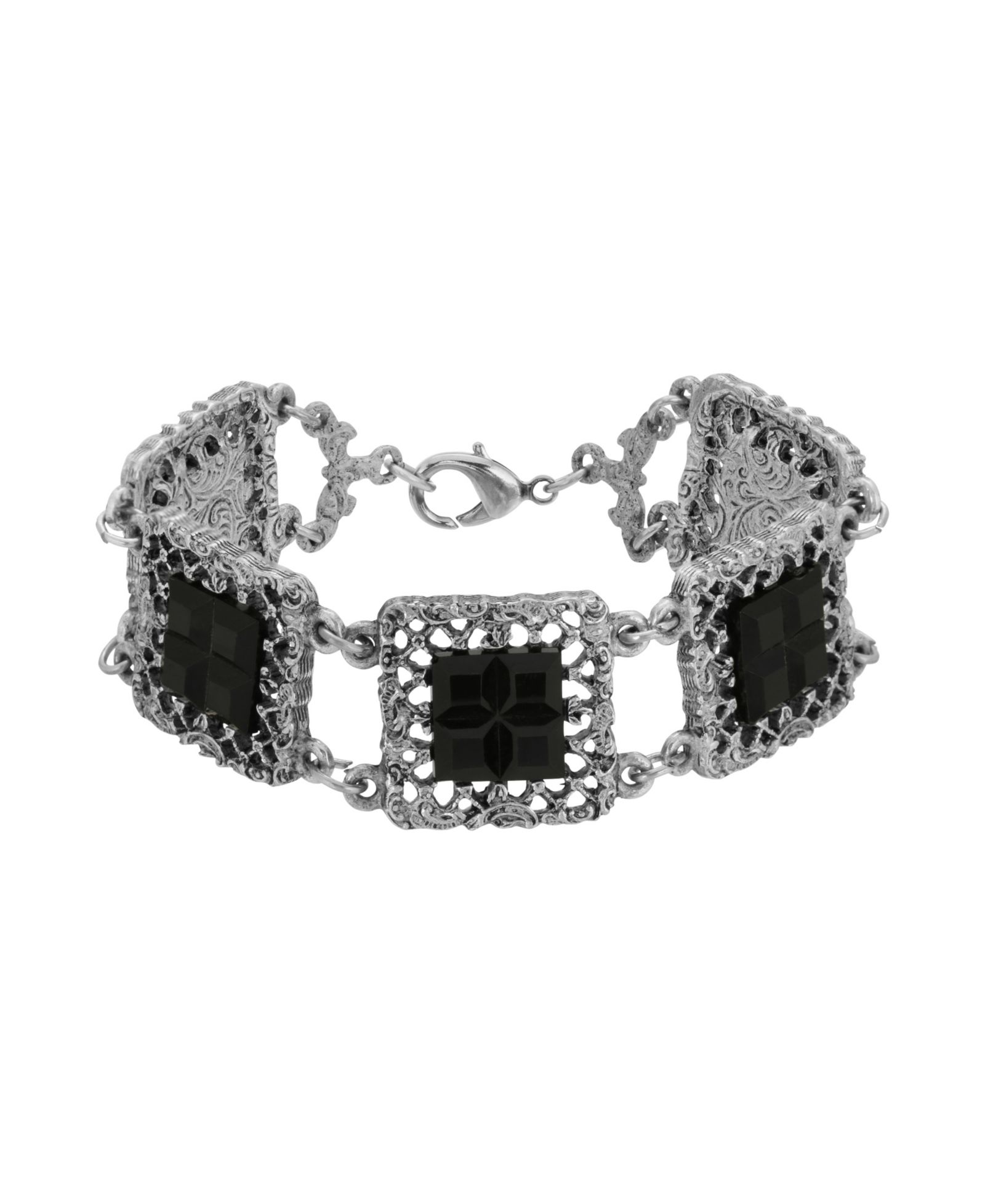 2028 Pewter Square with Dark Amber Stone Linking Bracelet
