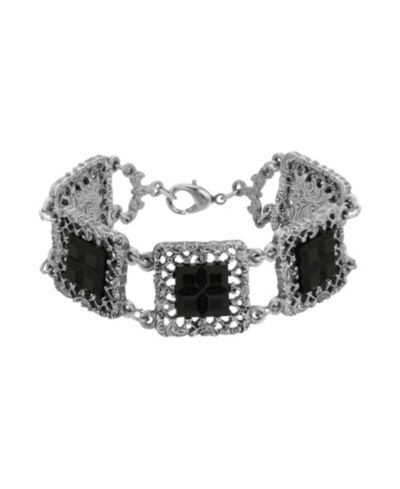 2028 Pewter Square with Dark Amber Stone Linking Bracelet