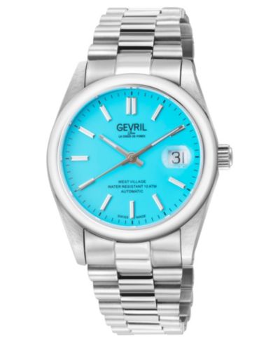 Мужские часы Gevril West Village Swiss Automatic, серебристый корпус, стальной браслет, 40mm