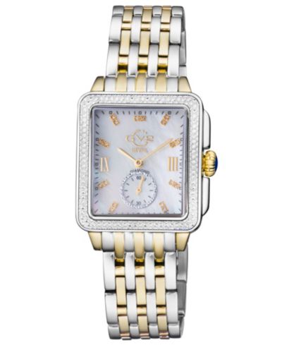Женские часы GV2 by Gevril Bari Tortoise Swiss Quartz с бриллиантовыми акцентами, двухцветные, из нержавеющей стали SS IPYG, 34mm x 30mm