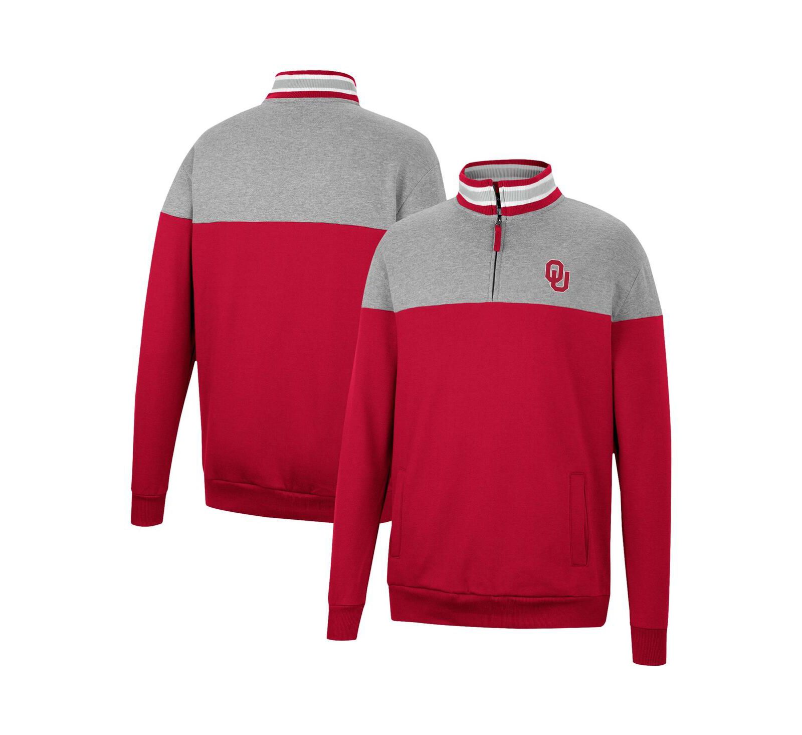 Men's Colosseum Heathered Gray, Cardinal Oklahoma Sooners Be the Ball Quarter-Zip Top