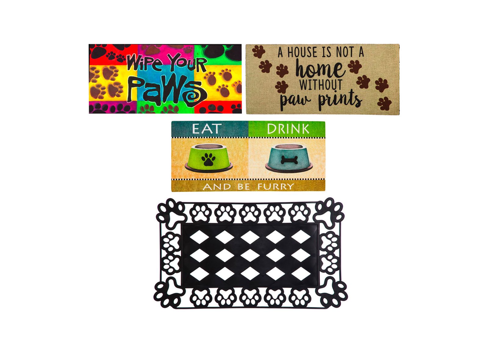 Evergreen Indoor Outdoor Doormat Bundle Set of 4 - Frame and 3 Welcome Paw Print Pet Inserts