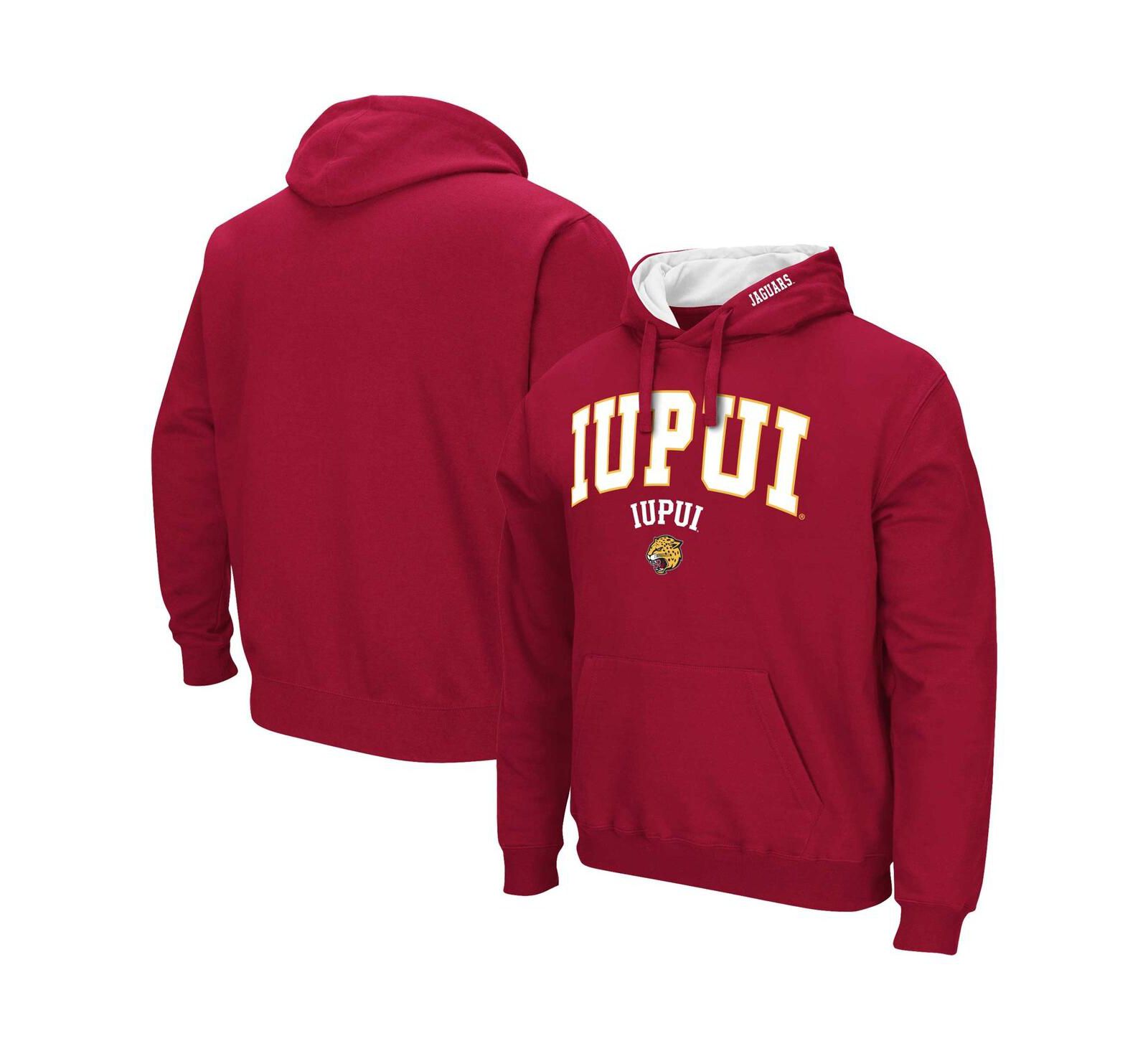 Men's Colosseum Crimson IUPUI Jaguars Arch & Logo Pullover Hoodie