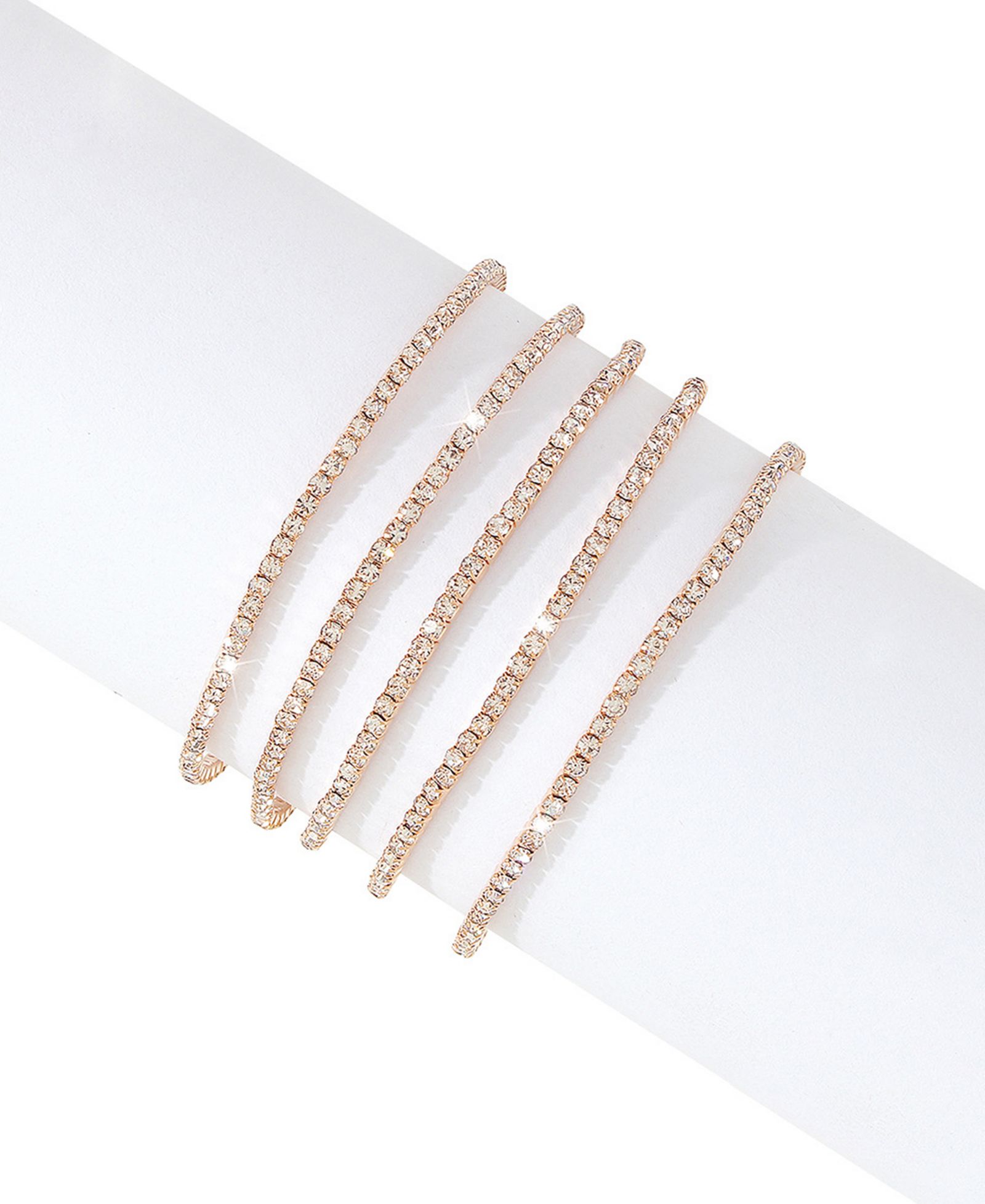 ADORNIA Women's 14K Gold-Tone Plated Crystal Stretch Bracelet Set, 2 pieces