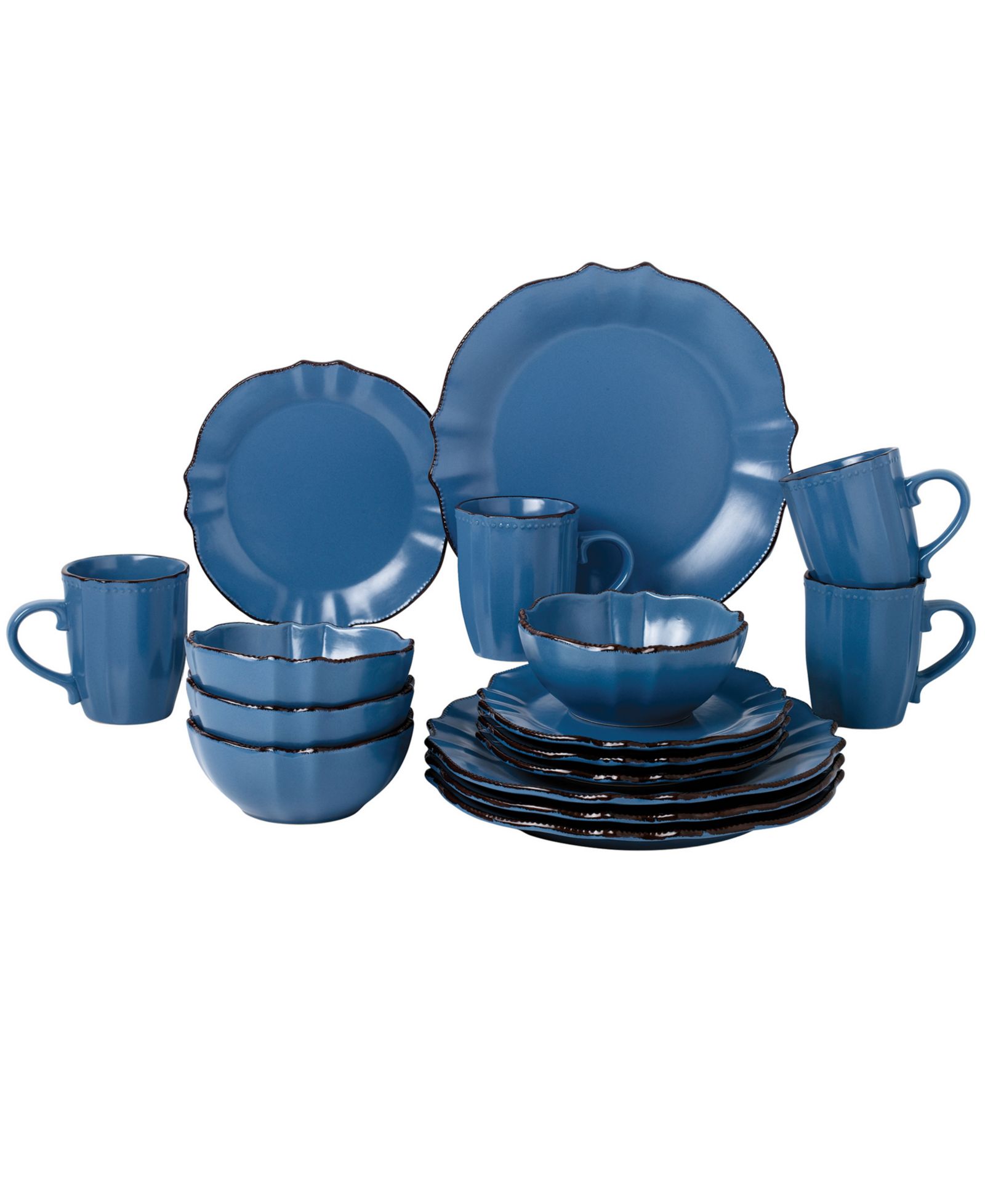 Набор столовой посуды Lorren Home Trends Scalloped Edge на 4 персоны, 16 предметов
